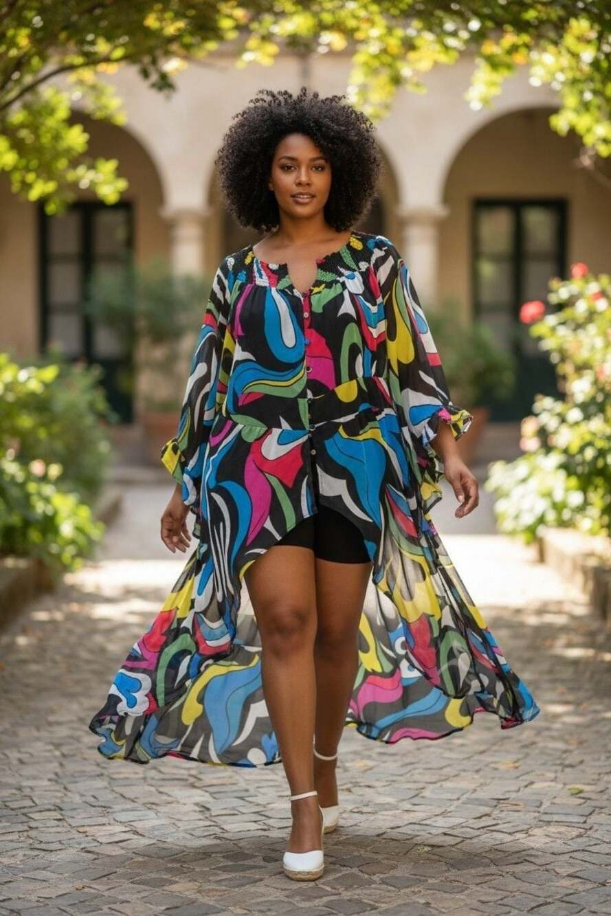 Live 4 Truth Multi-Color Abstract Print High-Low Caftan Dress